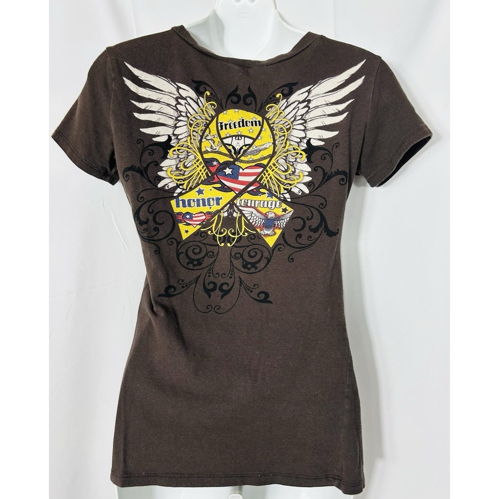 Vintage Katydid Baby Tee‎ Size M Y2K Wings Biker Grunge Breast Cancer aware USA